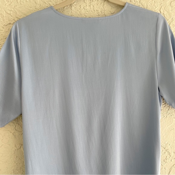 Eileen Fisher blue silk short sleeve v-neck blouse top side slits XS - Picture 6 of 9